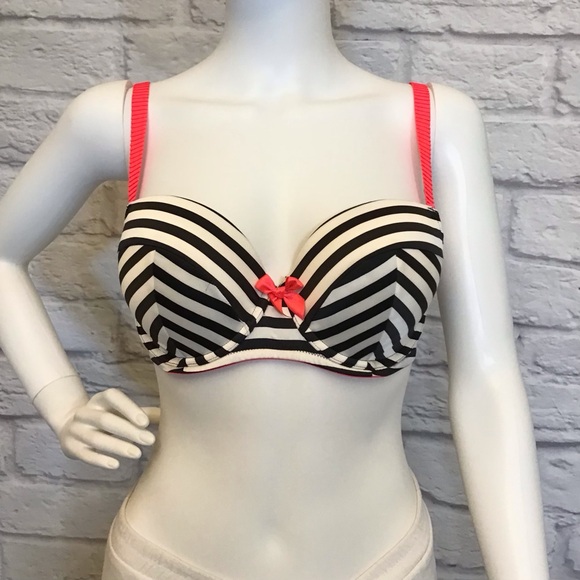 Victoria’s Secret 34D Very Sexy Balconet Striped Black and White Bra Hot Pink - Picture 1 of 9
